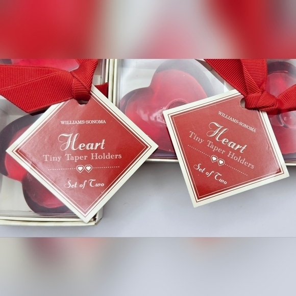 Williams Sonoma Red Glass Heart Mini Taper Candle Holders Set of 4 - Picture 4 of 13